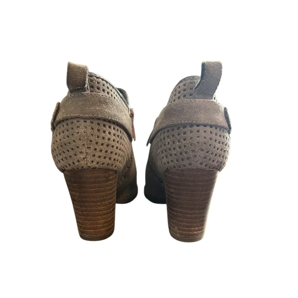 Franco Sarto Womens Olive Taupe Perforated‎ Suede Side Cutout Ankle Booties 6.5